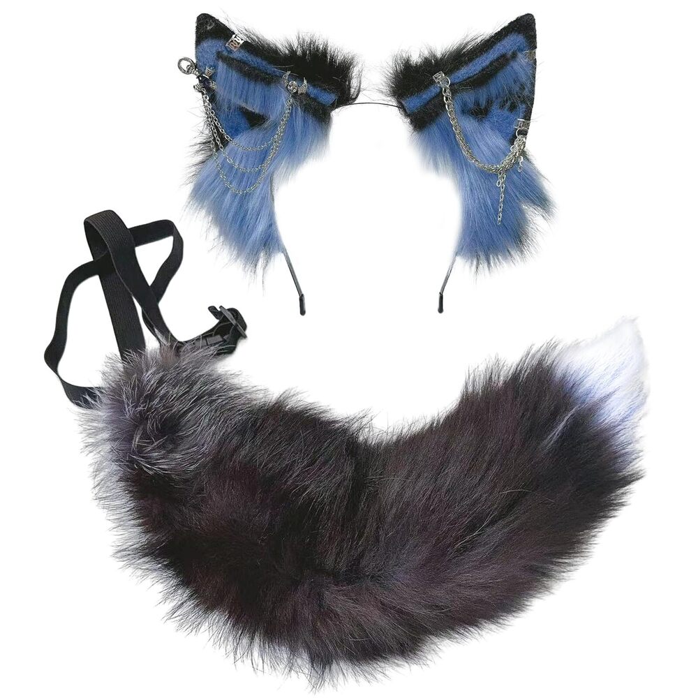 8241 Wolf Ears Tail Set Fox Wolf Headbands Clips Fluffy Cosplay